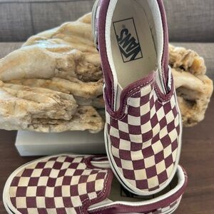 Vans Kids Burgundy and White Checkered Slip-On Sneakers
